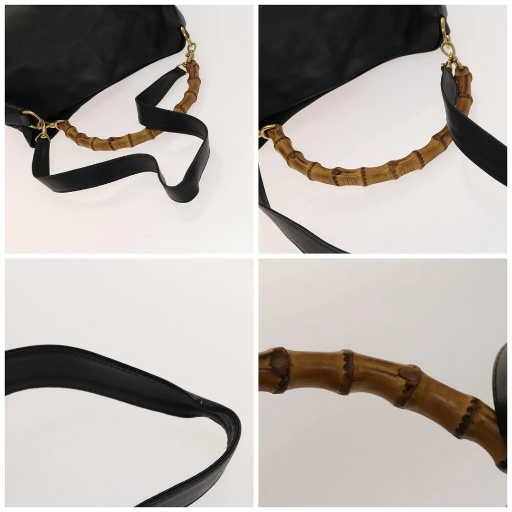 GUCCI Bamboo Shoulder Bag Leather 2way Black Gold 001 1781 1577 Auth 138302 - Picture 16 of 16